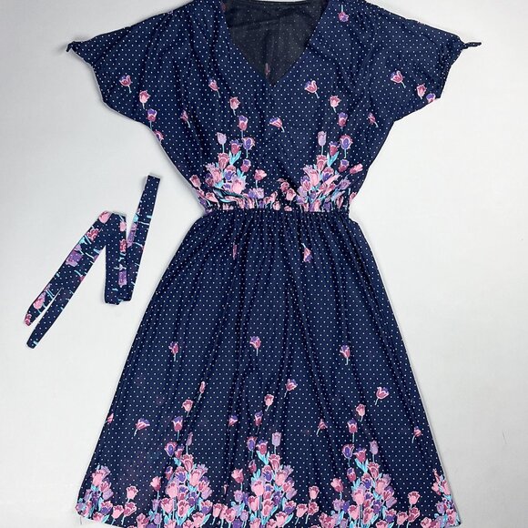 Vintage Floral Navy Midi Dress - Picture 7 of 7